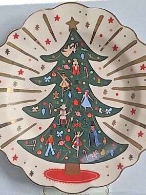 NEW Rifle Paper Co. Christmas Tree Plate – Scalloped JOY Holiday Dessert Plate